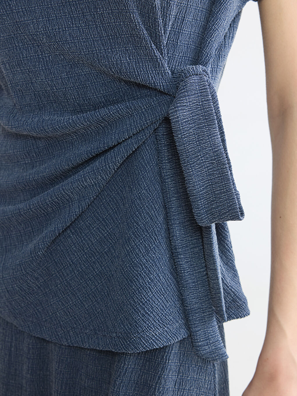Crew Neck Side Tie Blouse-2
