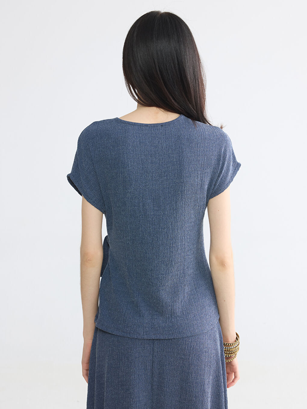 Crew Neck Side Tie Blouse-3