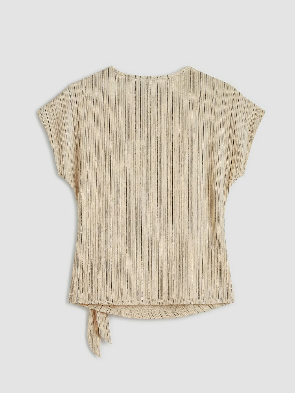 Ekru Çizgili Büzgülü Soft Touch Bluz-1