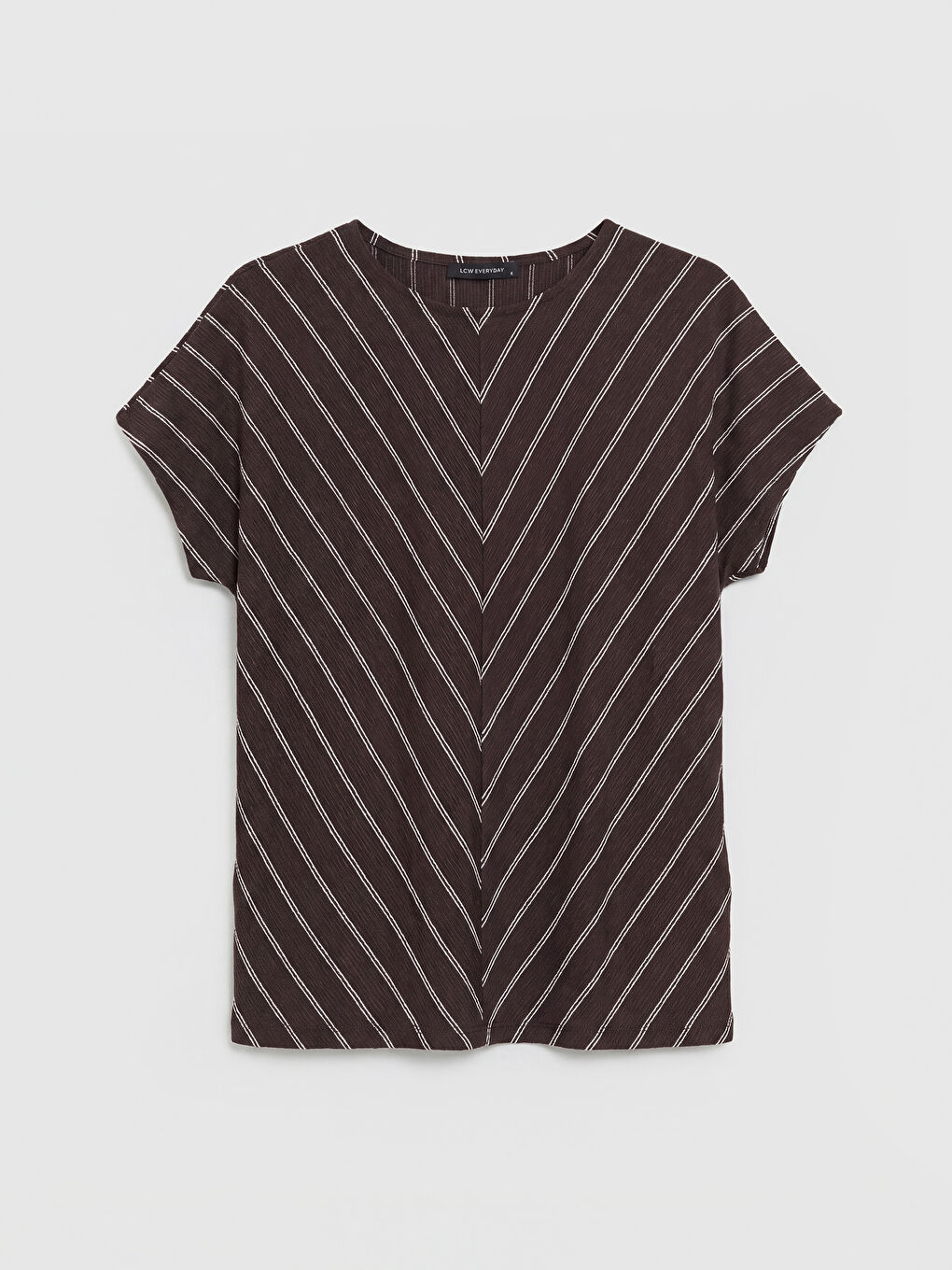 Kahverengi Bisiklet Yaka Çizgili Kadın Tişört-4