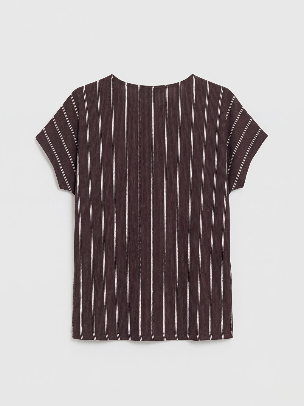 Kahverengi Bisiklet Yaka Çizgili Kadın Tişört-5