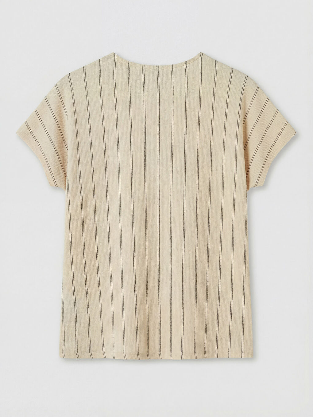 Ekru Bisiklet Yaka Çizgili Kadın Tişört-1