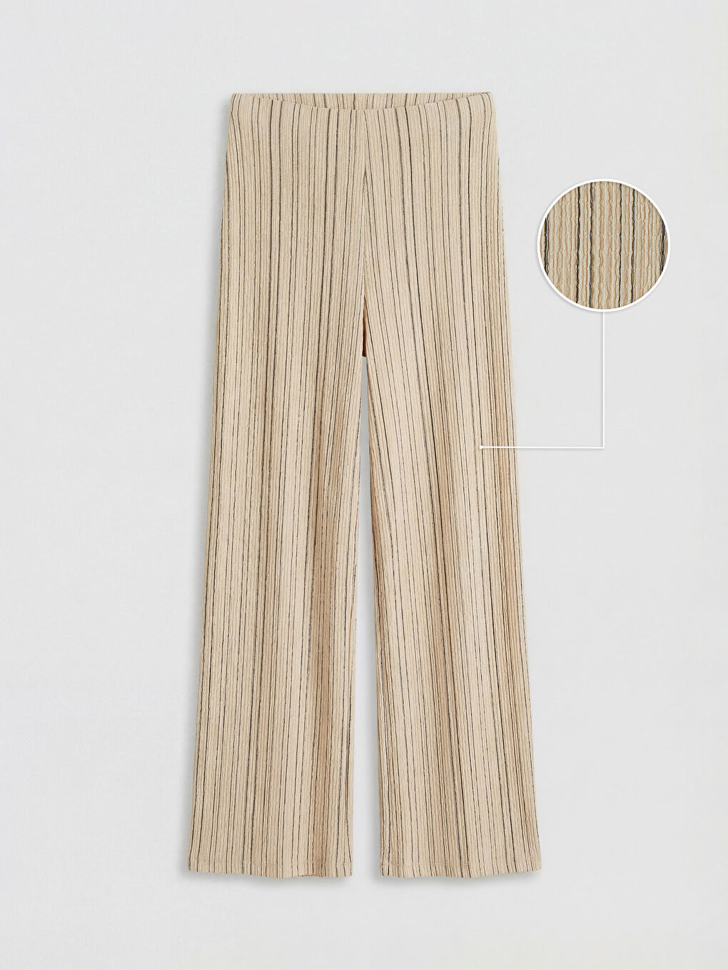 Ekru Beli Lastikli Çizgili Kadın Pantolon