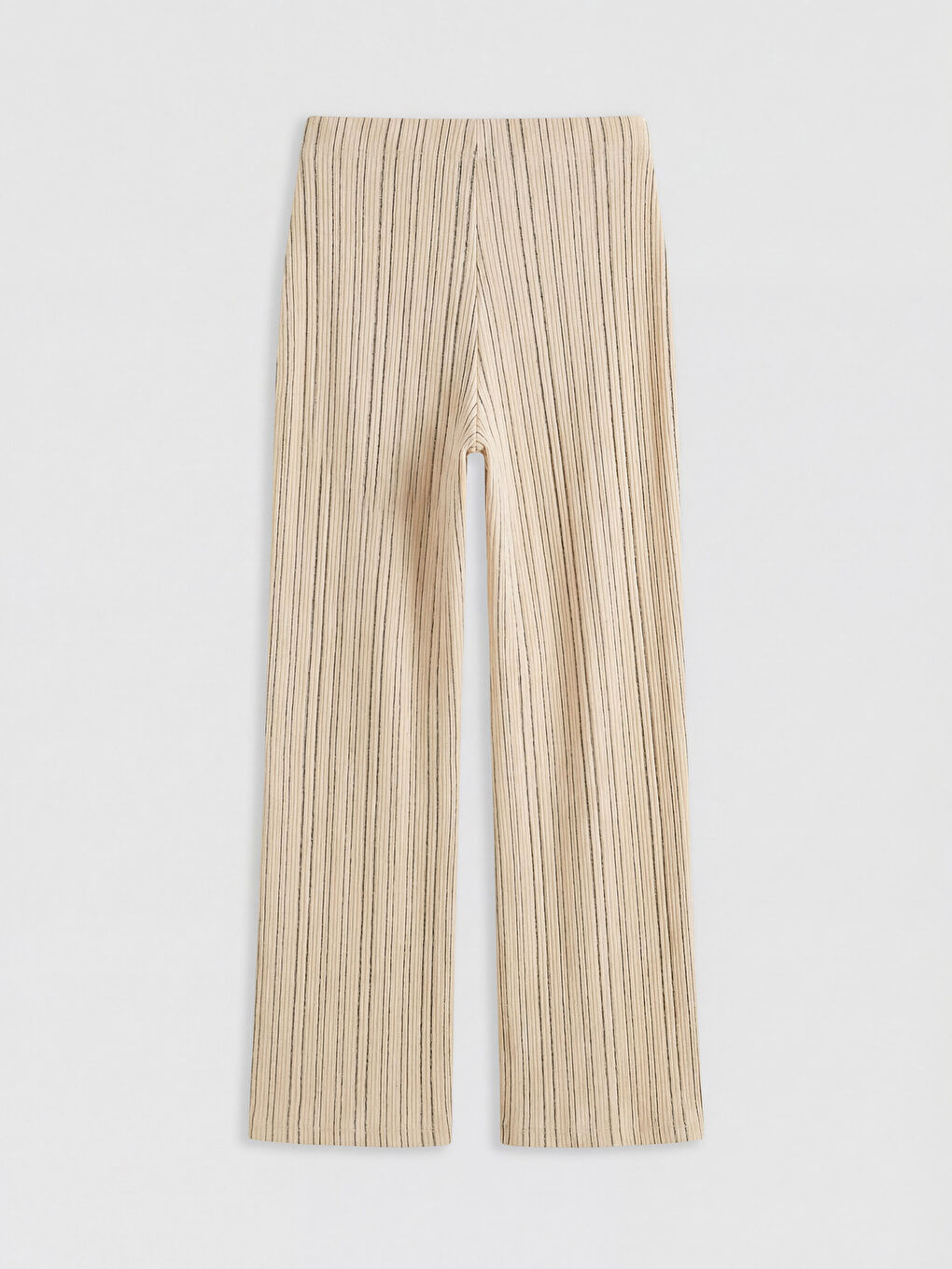 Ekru Beli Lastikli Çizgili Kadın Pantolon-1