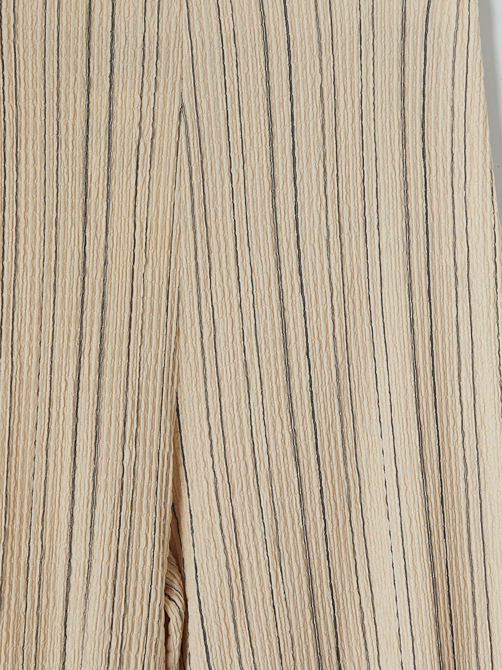 Ekru Beli Lastikli Çizgili Kadın Pantolon-2