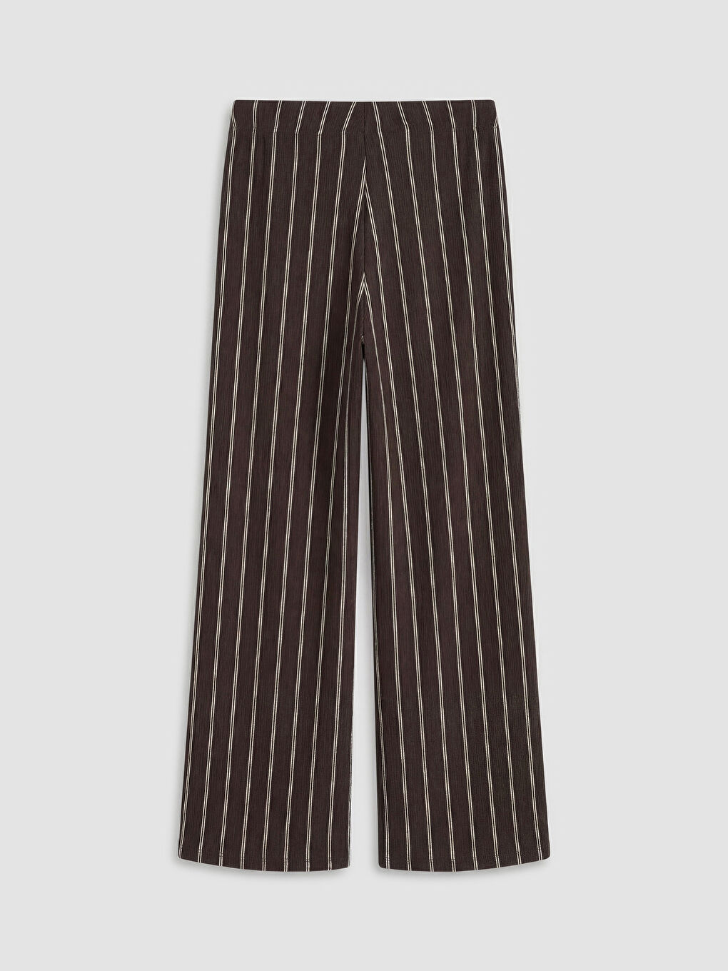 Kahverengi Beli Lastikli Çizgili Kadın Pantolon-1