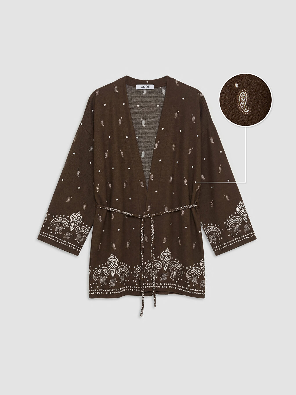 Kahverengi Şal Yaka Desenli Kadın Hırka