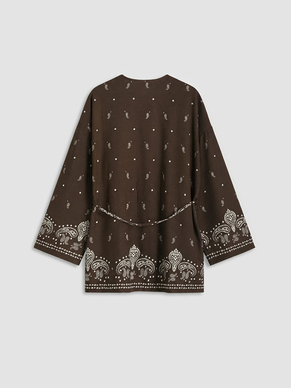 Kahverengi Şal Yaka Desenli Kadın Hırka-1