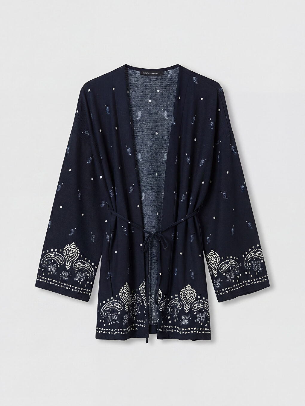 Lacivert Şal Yaka Desenli Kadın Hırka