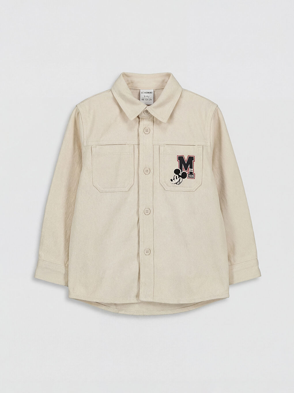 Ekru Mickey Mouse Nakışlı Erkek Çocuk Gömlek