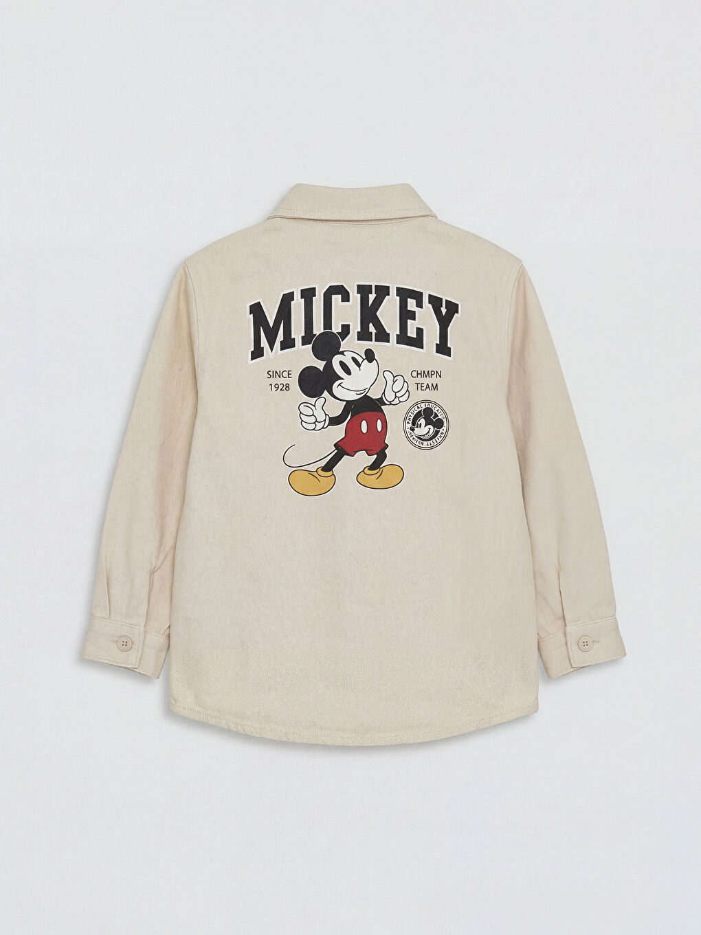 Ekru Mickey Mouse Nakışlı Erkek Çocuk Gömlek-1