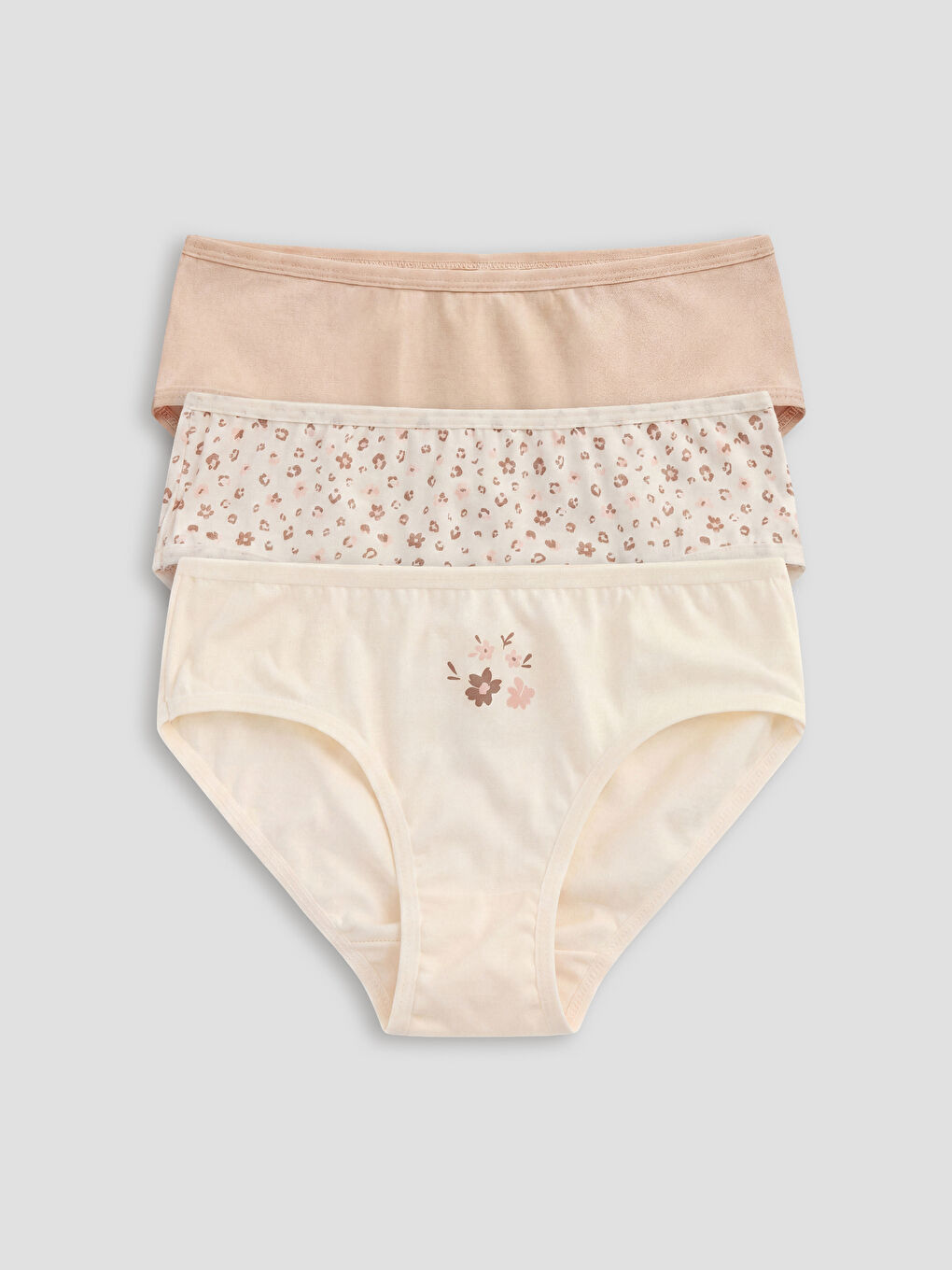 Ekru Çiçekli Kız Çocuk Külot 3'lü-5