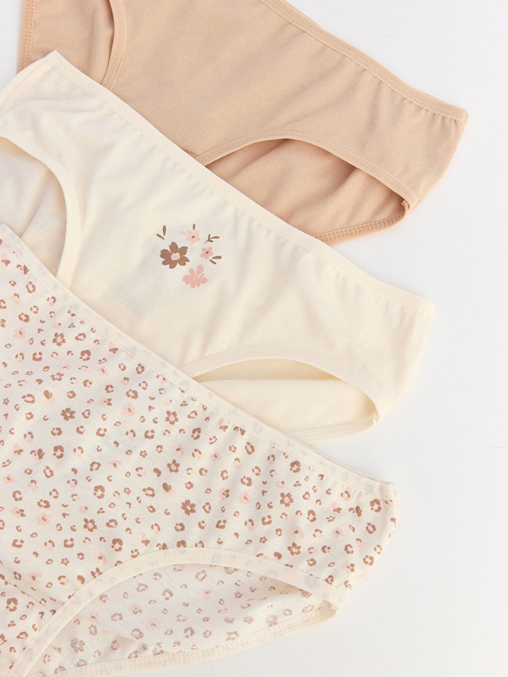 Ekru Çiçekli Kız Çocuk Külot 3'lü-6