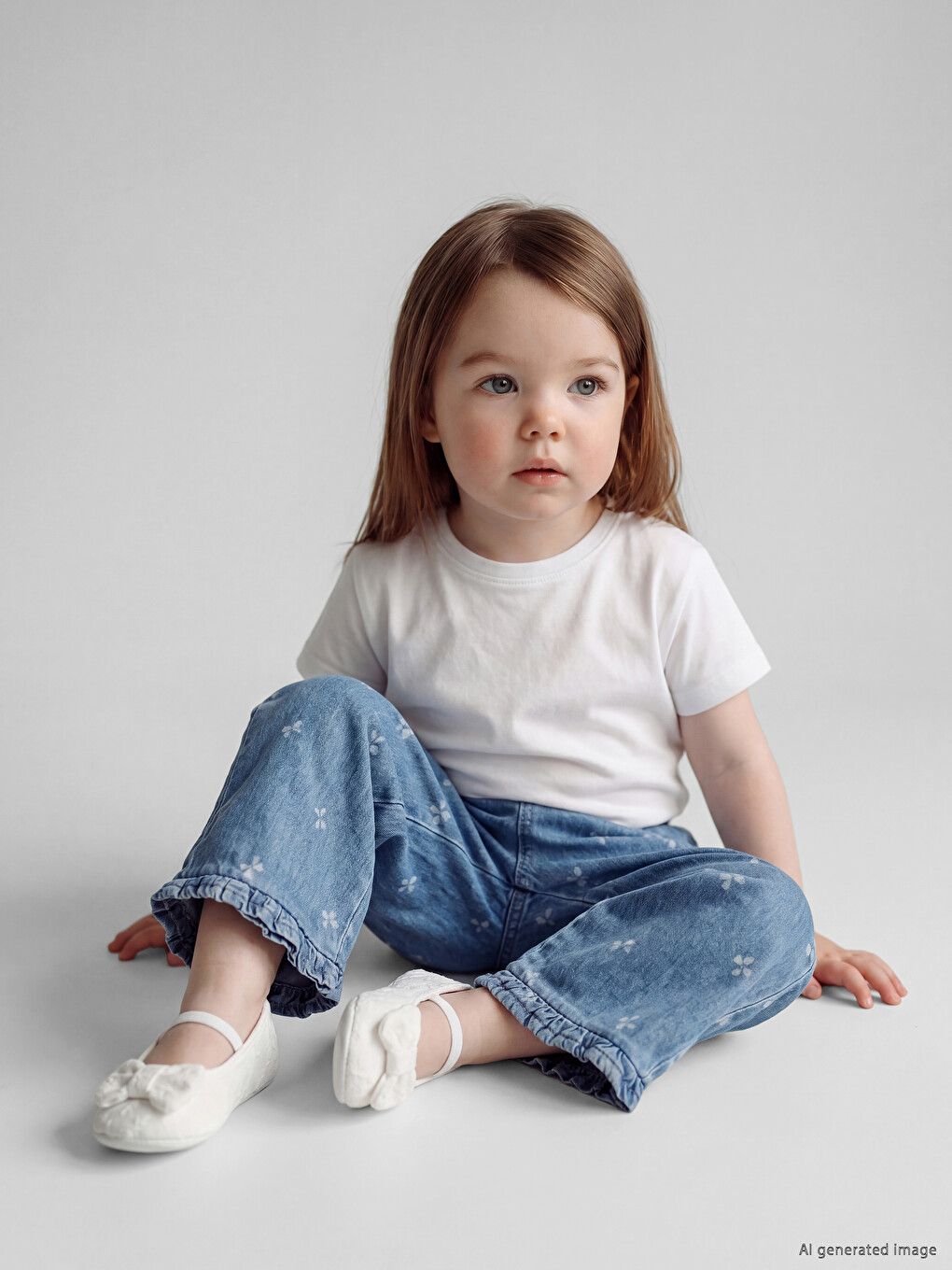 Baby Girls' Denim Wide Leg Trousers