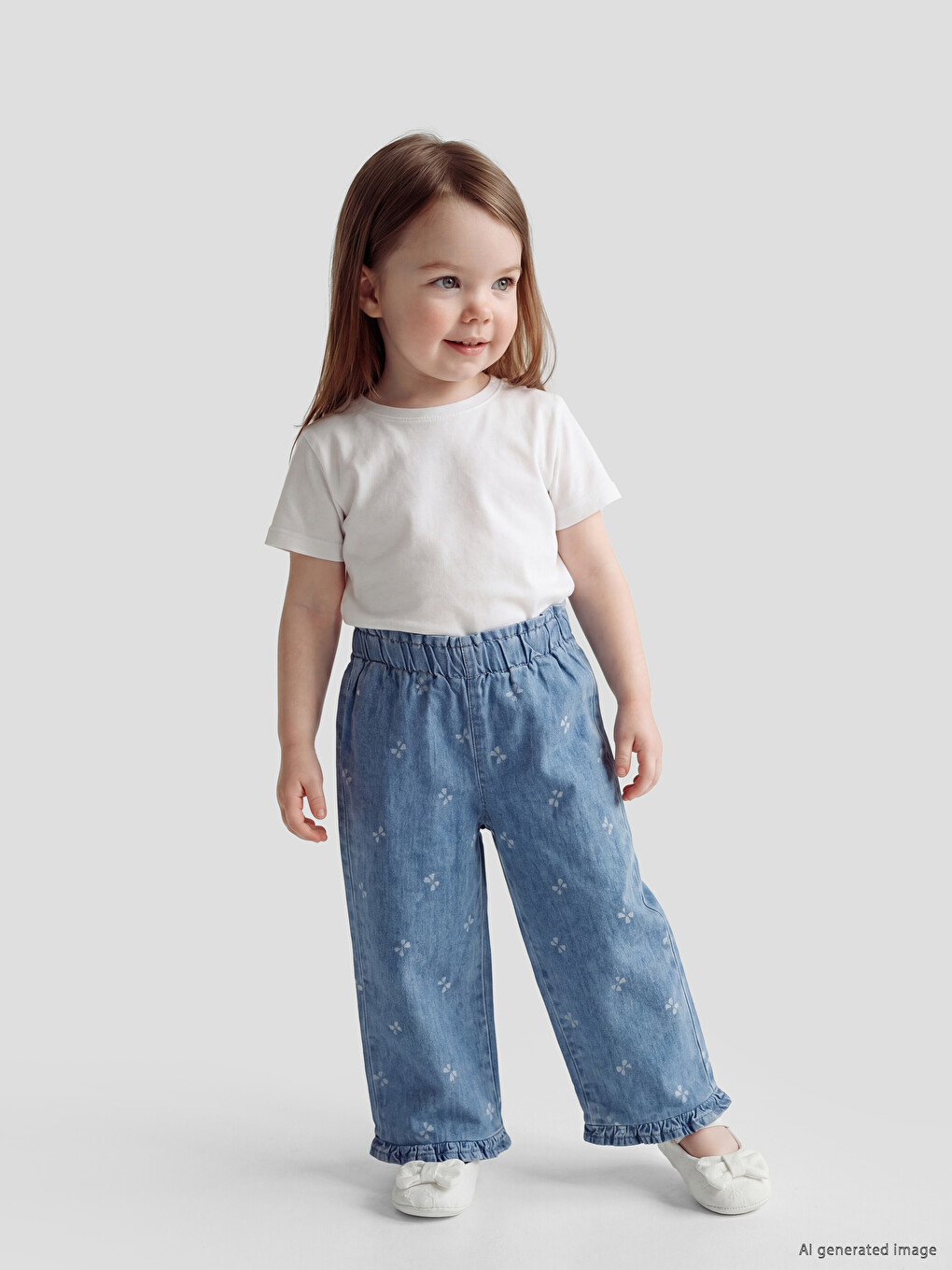 Baby Girls' Denim Wide Leg Trousers-1