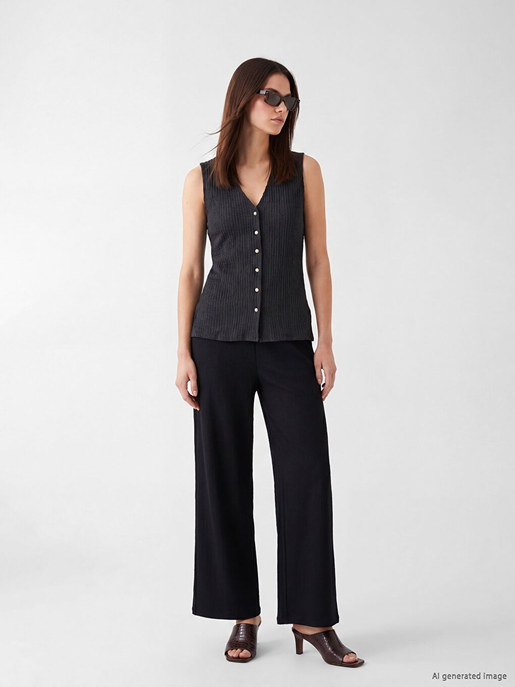 V Neck Buttoned Women's Tank Top-1