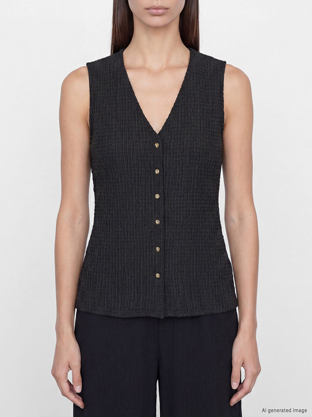 V Neck Buttoned Women's Tank Top-2