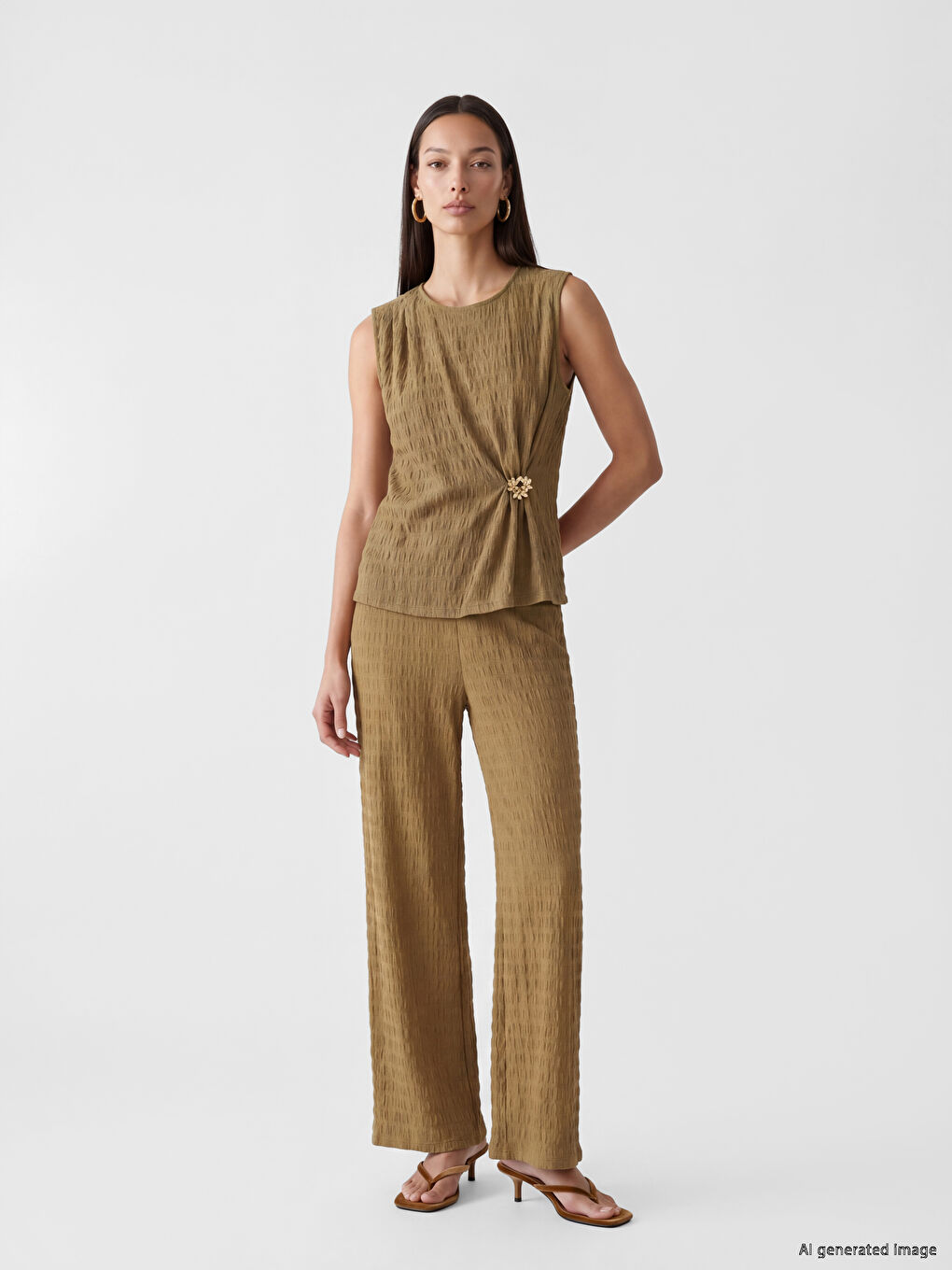 Crew Neck Appliquéd Ruched Blouse-1