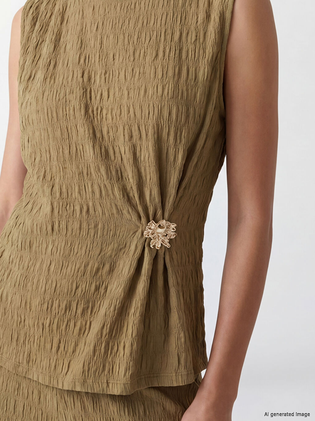 Crew Neck Appliquéd Ruched Blouse-2