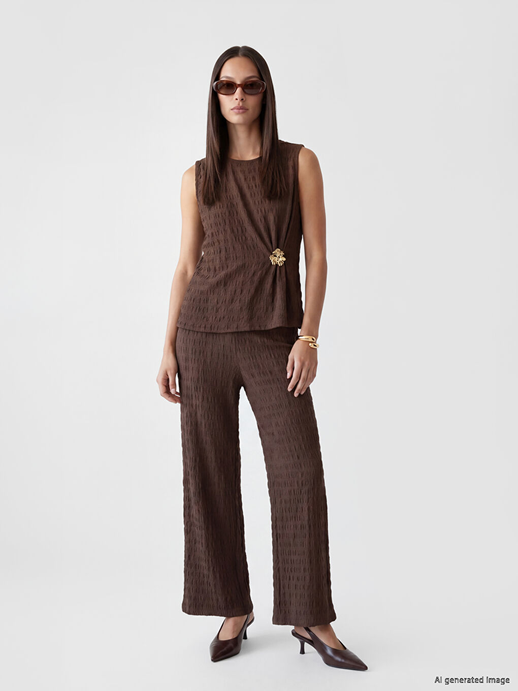 Crew Neck Appliquéd Ruched Blouse-1