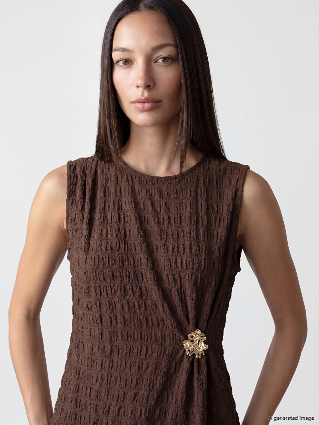 Crew Neck Appliquéd Ruched Blouse-2