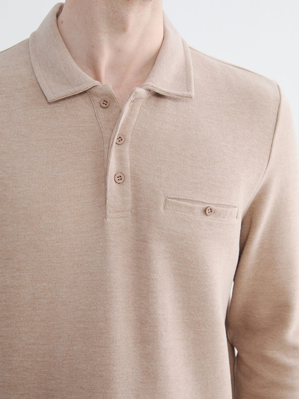 Bej Polo Yaka Erkek Sweatshirt-2