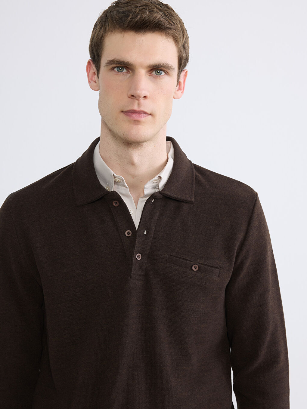 Kahverengi Polo Yaka Erkek Sweatshirt