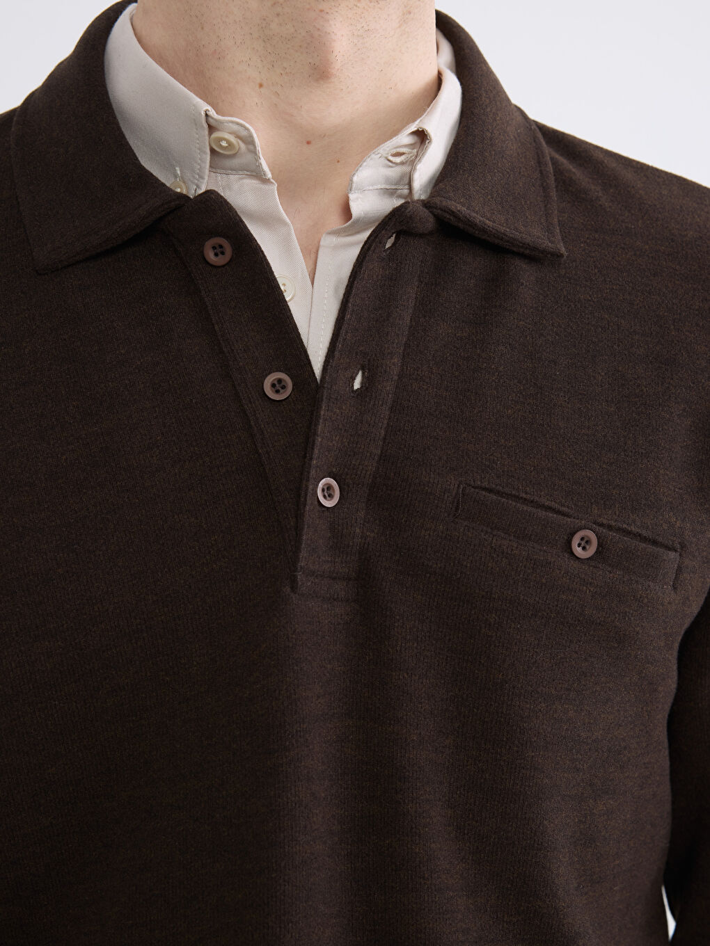 Kahverengi Polo Yaka Erkek Sweatshirt-2