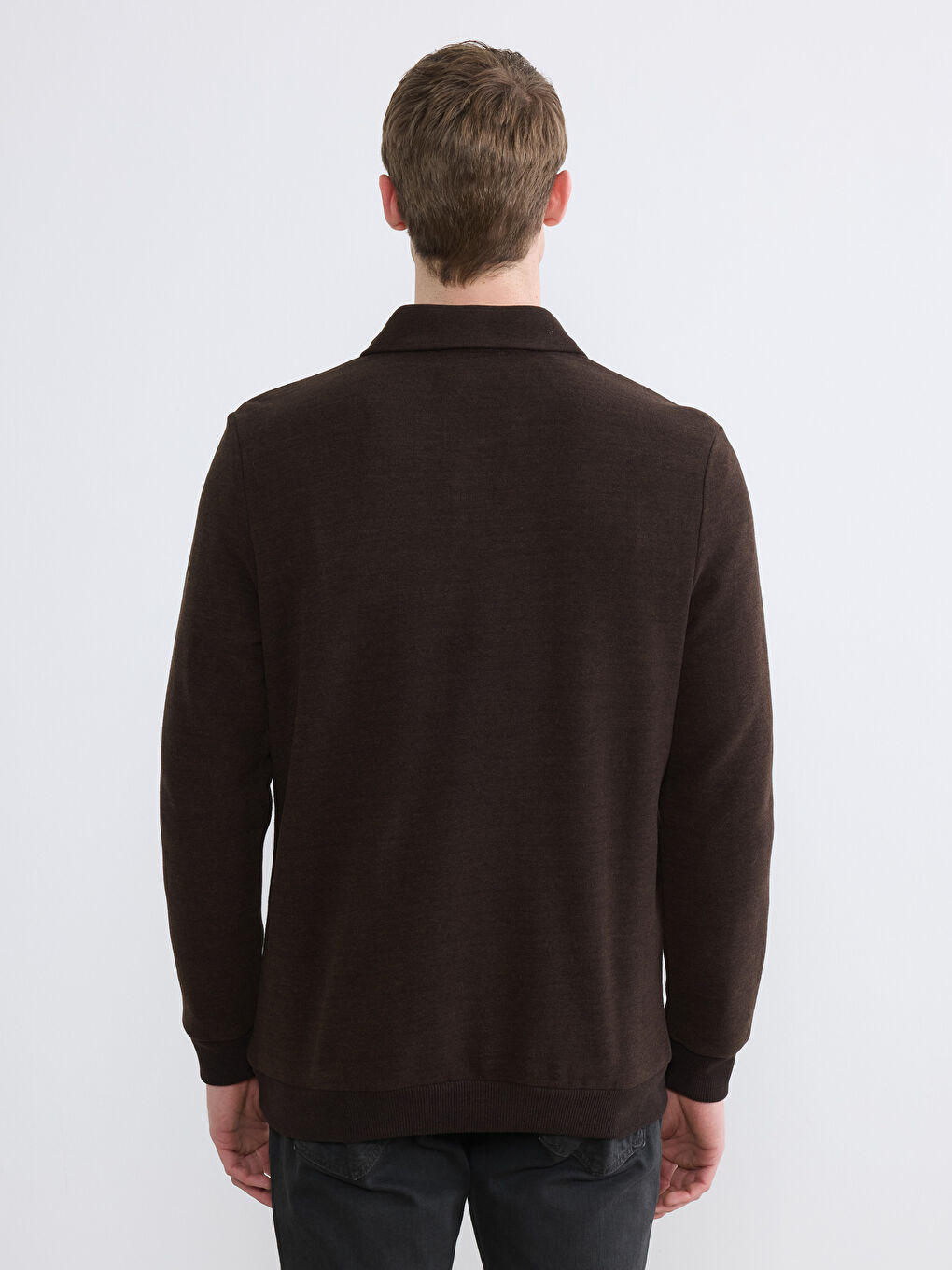 Kahverengi Polo Yaka Erkek Sweatshirt-3