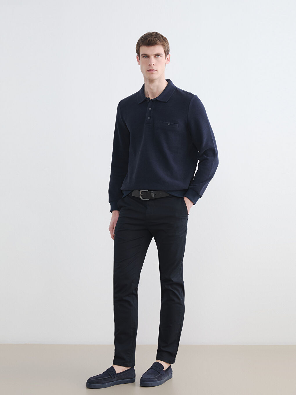 Lacivert Polo Yaka Erkek Sweatshirt-1