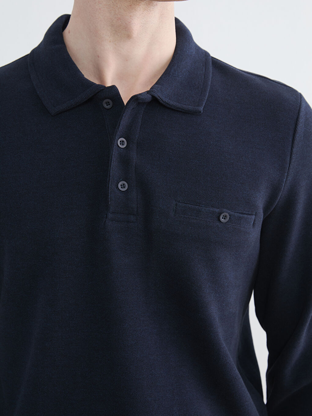 Lacivert Polo Yaka Erkek Sweatshirt-2