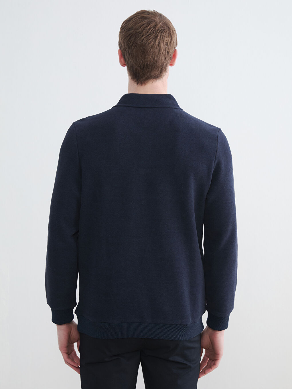 Lacivert Polo Yaka Erkek Sweatshirt-3