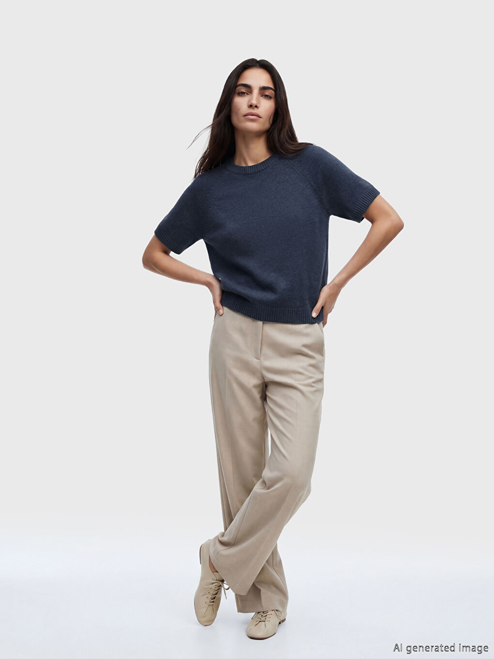 İndigo Bisiklet Yaka Kısa Kollu Kadın Triko Kazak-1