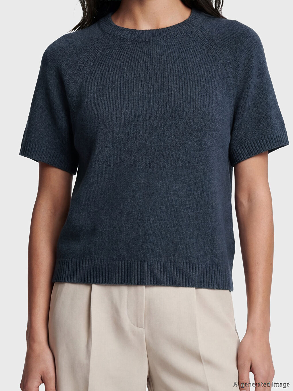 İndigo Bisiklet Yaka Kısa Kollu Kadın Triko Kazak-2