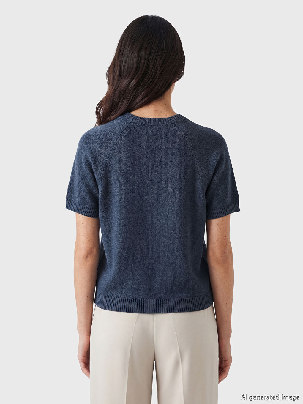 İndigo Bisiklet Yaka Kısa Kollu Kadın Triko Kazak-3