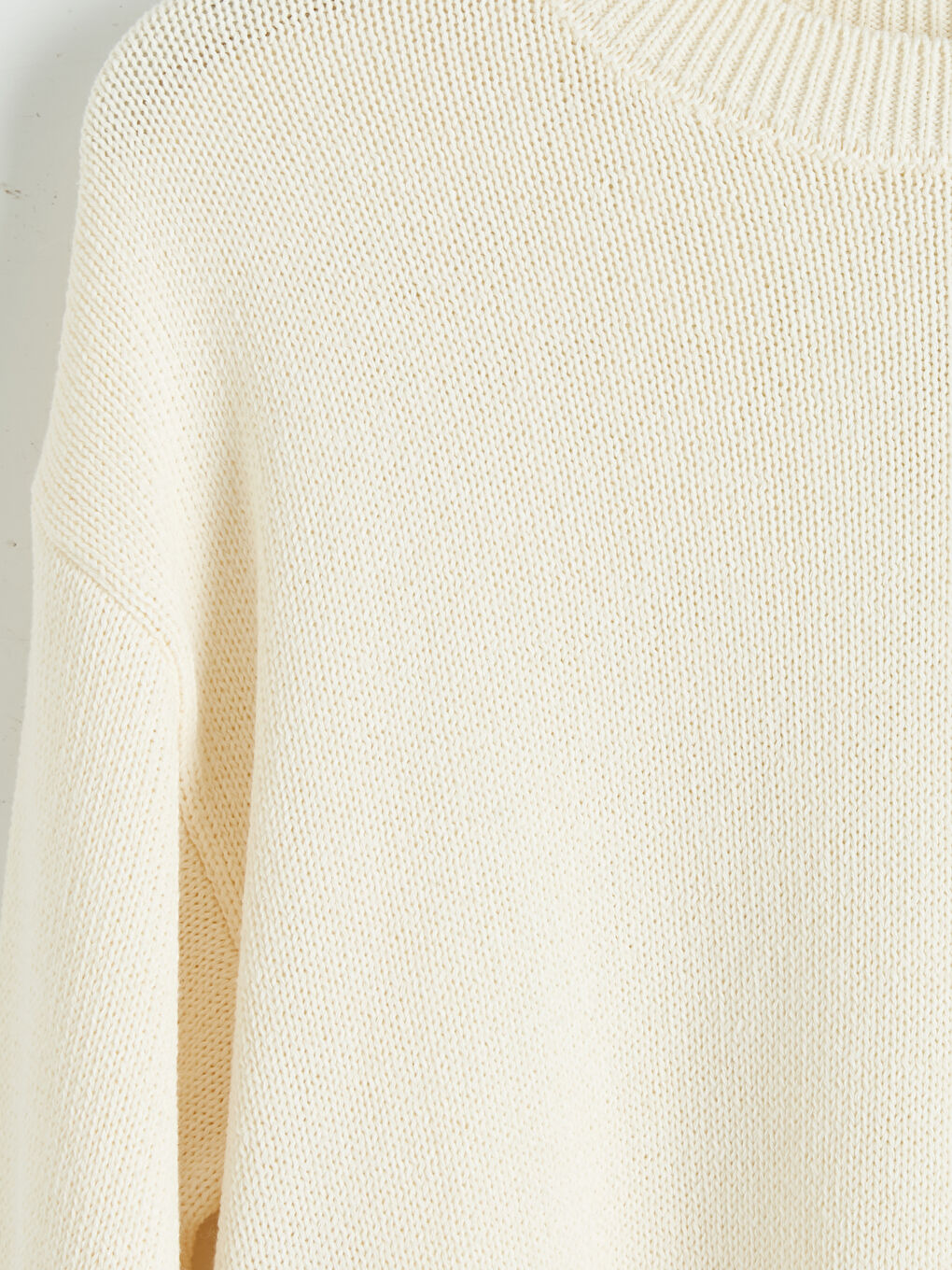 Ekru Bisiklet Yaka Kadın Triko Kazak-2