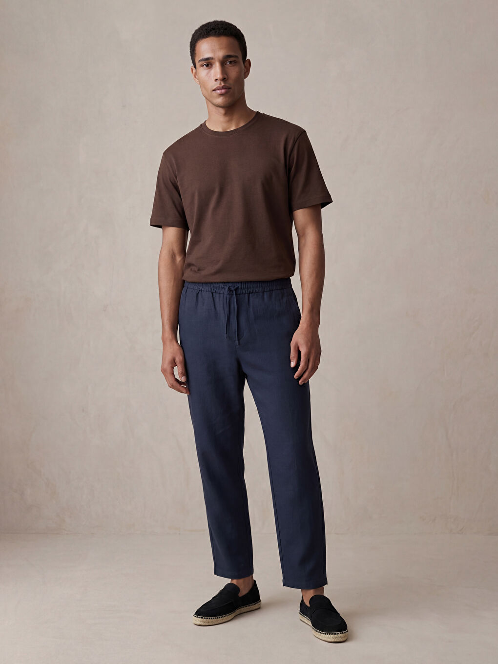 Kahverengi Relaxed Fit  Bisiklet Yaka Erkek Tişört-3