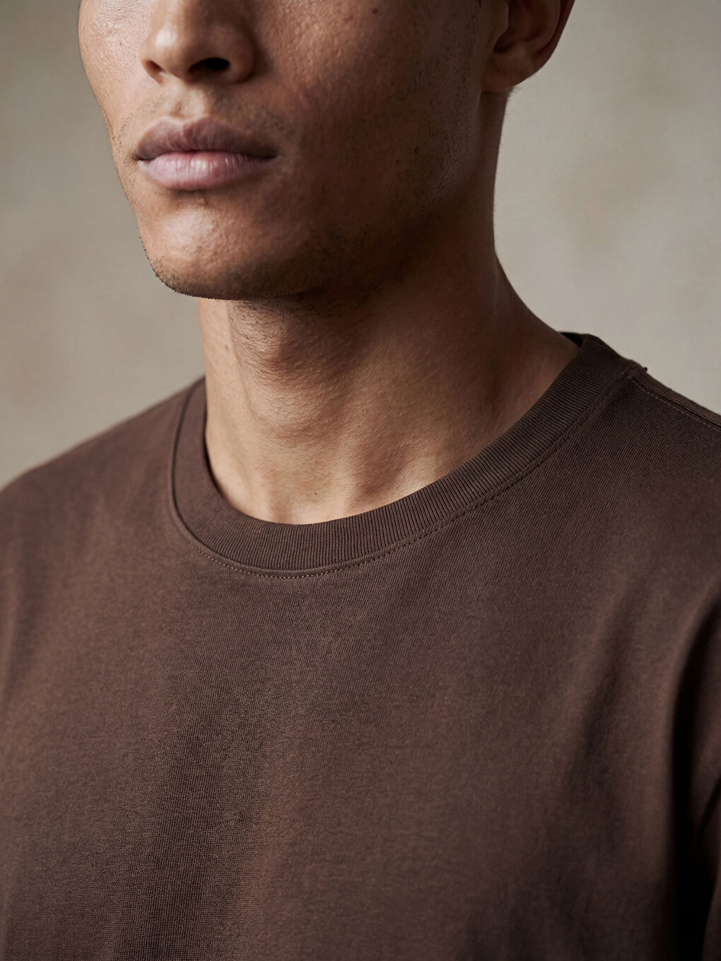 Kahverengi Relaxed Fit  Bisiklet Yaka Erkek Tişört-5