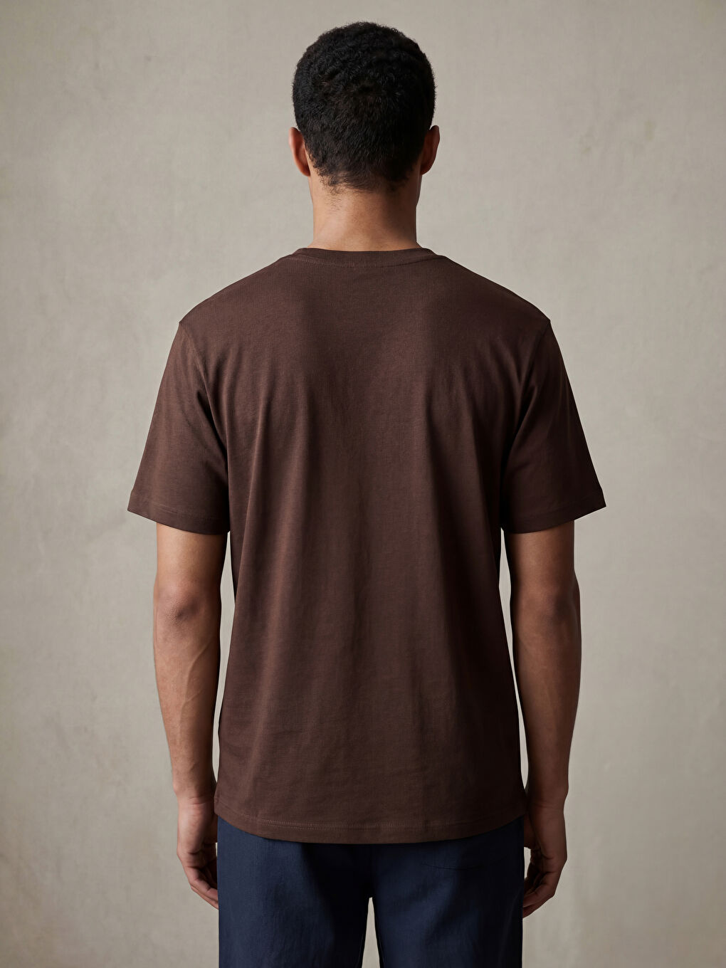 Kahverengi Relaxed Fit  Bisiklet Yaka Erkek Tişört-7