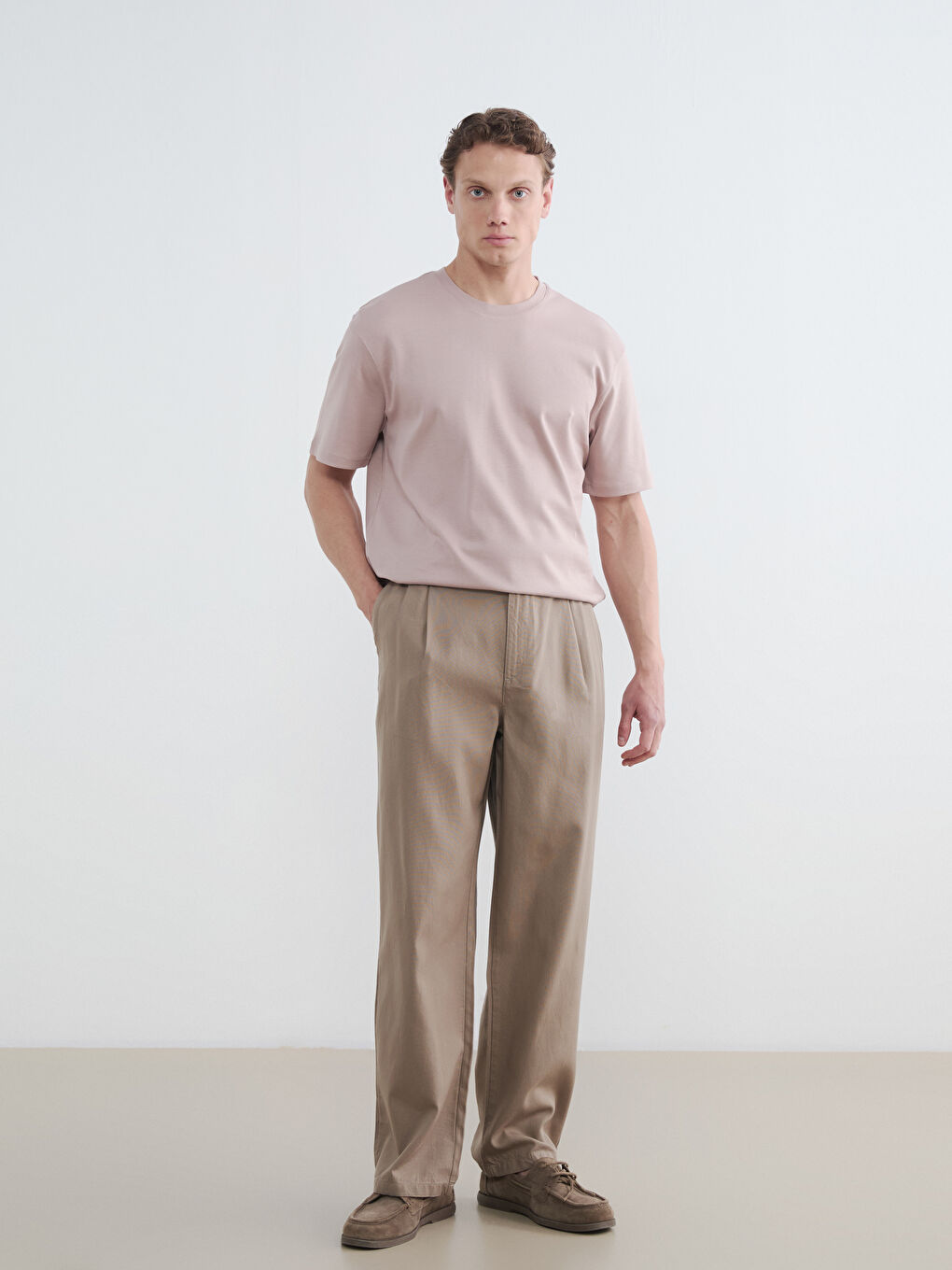 Pembe Relaxed Fit  Bisiklet Yaka Erkek Tişört-1