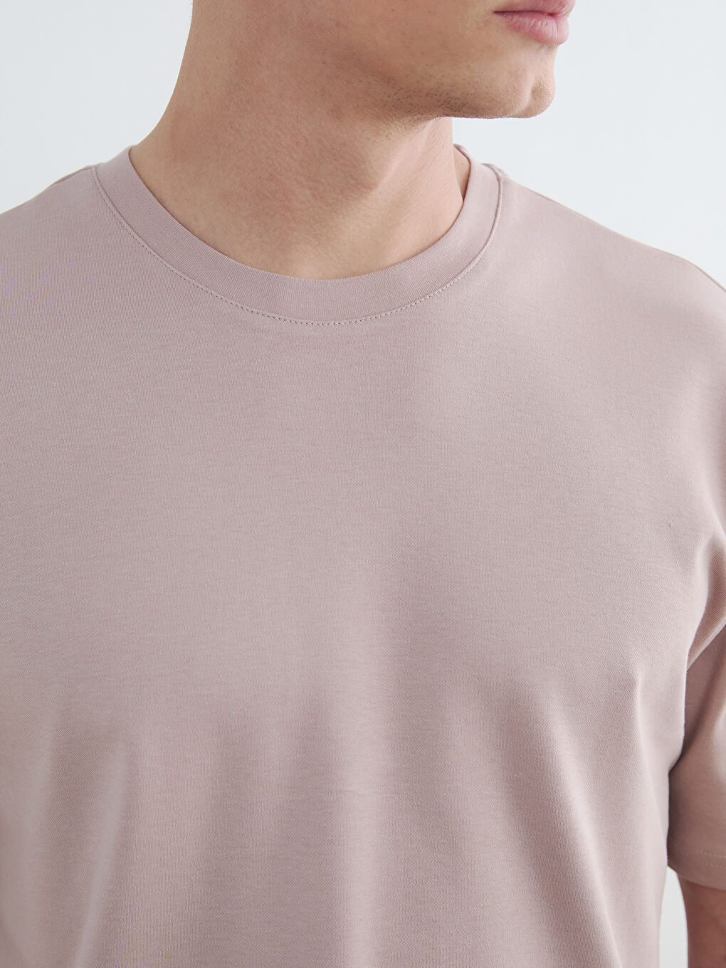 Pembe Relaxed Fit  Bisiklet Yaka Erkek Tişört-2