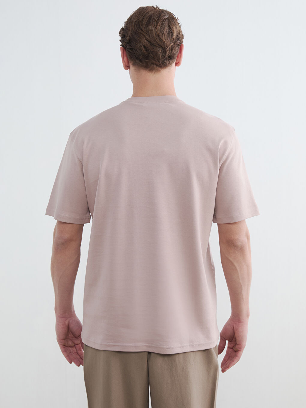 Pembe Relaxed Fit  Bisiklet Yaka Erkek Tişört-3