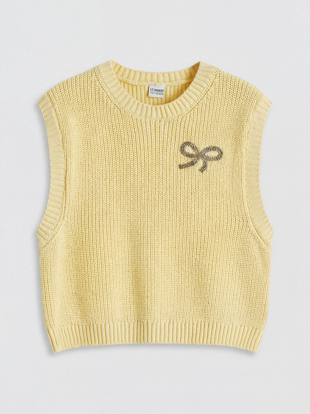 Beyaz Kız Çocuk Fiyonk Detaylı Triko Süveter ve Gömlek-1