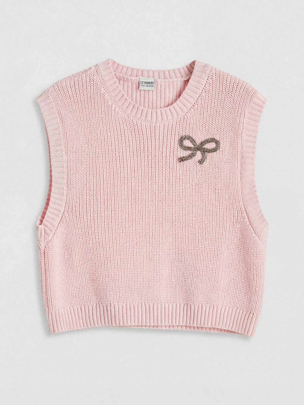 Beyaz Kız Çocuk Fiyonk Detaylı Triko Süveter ve Gömlek-1