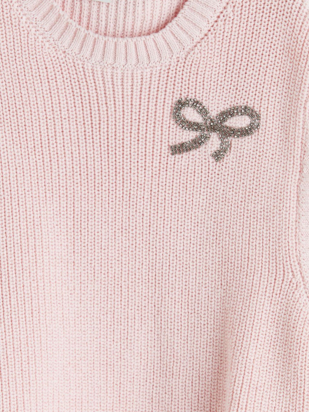 Beyaz Kız Çocuk Fiyonk Detaylı Triko Süveter ve Gömlek-5