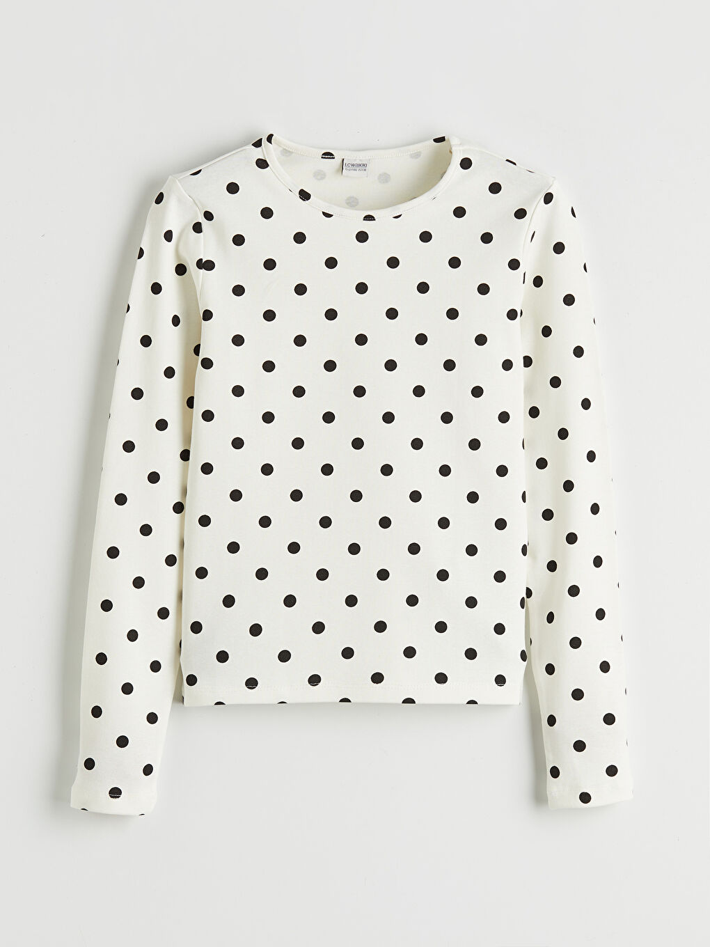 Ekru Bisiklet Yaka Puantiyeli Kız Çocuk Tişört