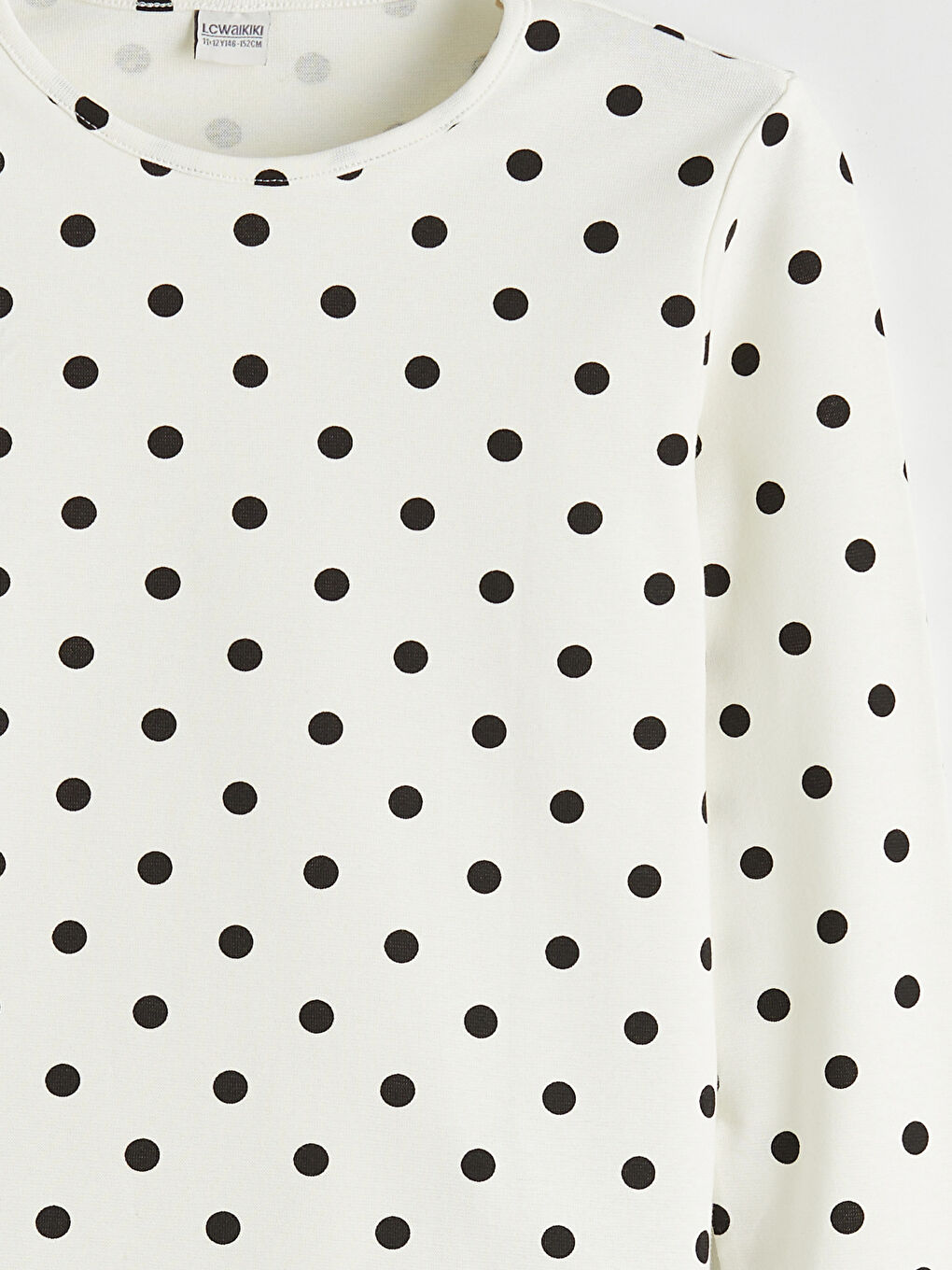 Ekru Bisiklet Yaka Puantiyeli Kız Çocuk Tişört-2