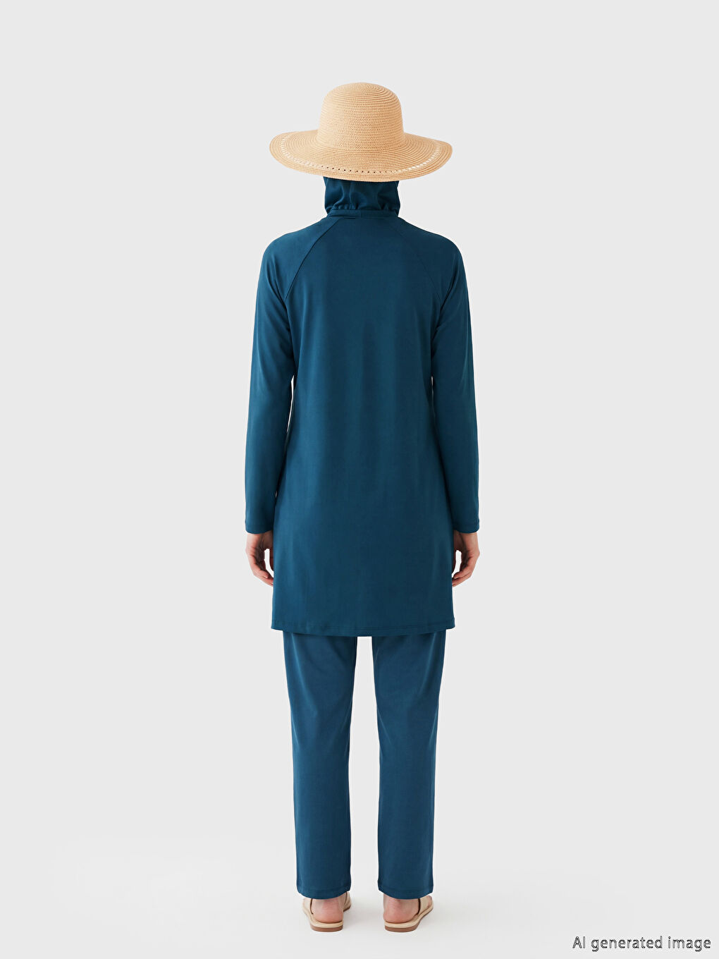 Petrol Bisiklet Yaka Kadın Tesettür Mayo Takımı-3