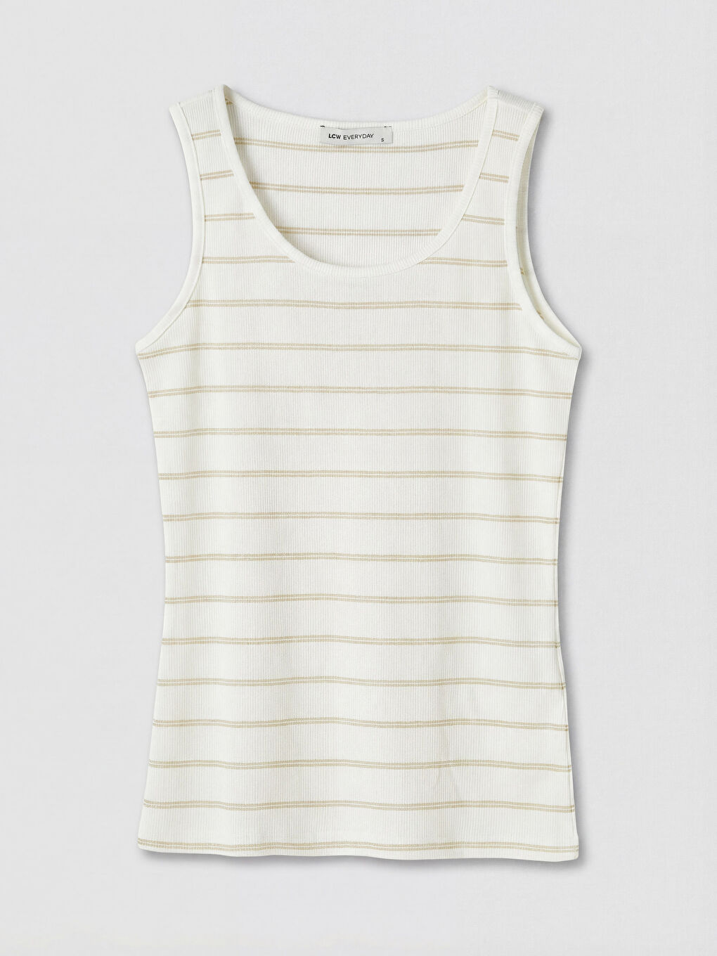 Ekru U Yaka Çizgili Kadın Atlet