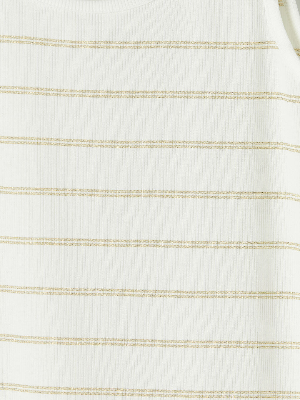 Ekru U Yaka Çizgili Kadın Atlet-2